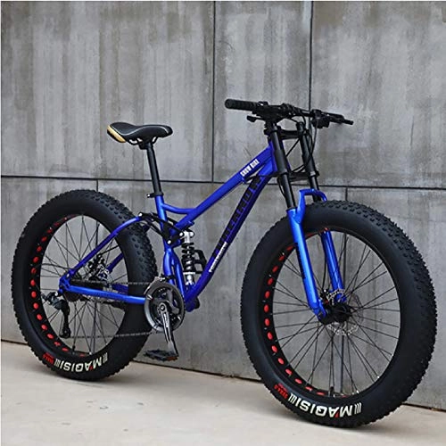 Vélos de montagne Fat Tires : XUELIAIKEE Fat Tire Vélo De Montagne, 26 inch VTT Adulte Fat Tire Vélo De Montagne Acier De Carbone Cadre Anti-Glisser Vélo-Bleu. 24 Speed