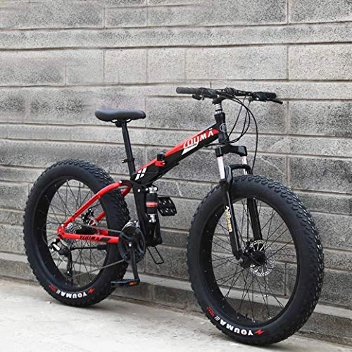 Vélos de montagne pliant : Adulte Mountain Bikes, tout-terrain Vélo de route 20inch Fat Tire Hardtail hommes VTT, suspension double cadre et fourche à suspension (Color : Black red)