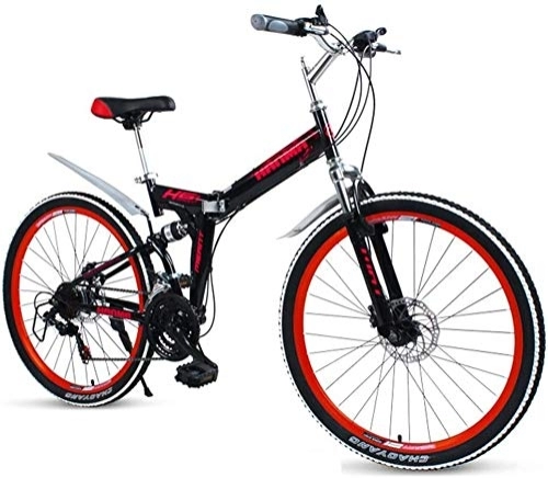 Vélos de montagne pliant : Adultes vélos pliants, haute teneur en carbone en acier à double disque de frein pliant VTT, double suspension pliable vélo, portable vélo de banlieue (Color : Red)