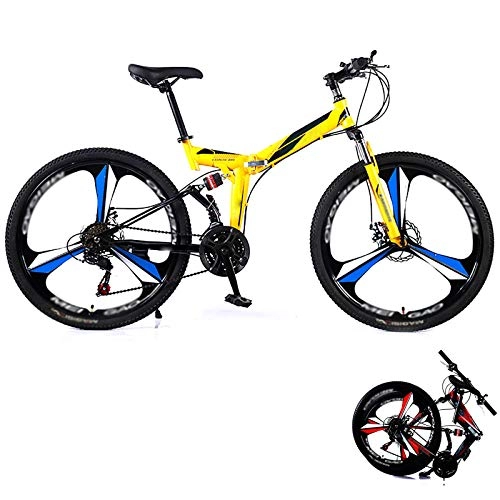 Vélos de montagne pliant : AMEA Montagne Vélos Pliants, 24 / 26 Pouces Freins À Double Disque Vélos De Montagne À Vitesse Variable À Double Amortisseur 21 / 24 / 27 / 30 Vitesses, Jaune, 26 inch 27 Speed