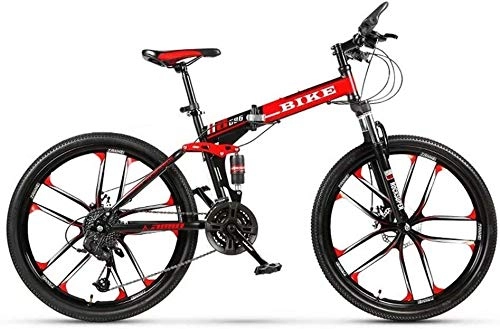 Vélos de montagne pliant : BECCYYLY Vélo de Montagne Pliable Mountainbike 24 / 26 Pouces, VTT avec 10 vélos Cutter Roue, Noir et Rouge Bicyclette (Color : 24-Stage Shift, Size : 26inches)