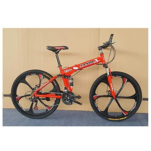 Vélos de montagne pliant : Chenbz Sports de Plein air Mountain Bike 6 Spoke Offroad Roue Hommes Excès de Vitesse Super Light Adulte Double Shocking Freins à disques Vélo 24 Vitesse 26 Pouces (Color : Red)