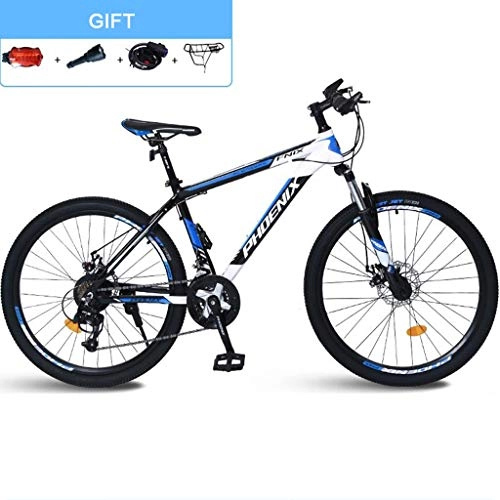 Vélos de montagne pliant : Dsrgwe VTT, 26inch VTT / Vélos, Cadre en Acier au Carbone, Suspension Avant et Double Disque de Frein, Roues 26 Pouces, 24 Vitesse (Color : Black+Blue)