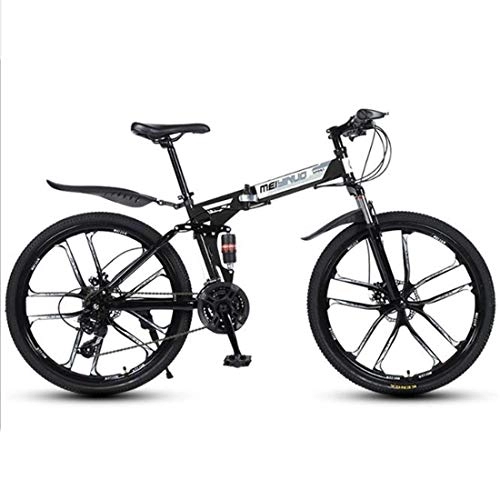 Vélos de montagne pliant : Dsrgwe VTT, Pliable VTT, Cadre en Acier au Carbone Vélos hardtails, Double Disque de Frein et Suspension Double (Color : Black, Size : 21 Speed)