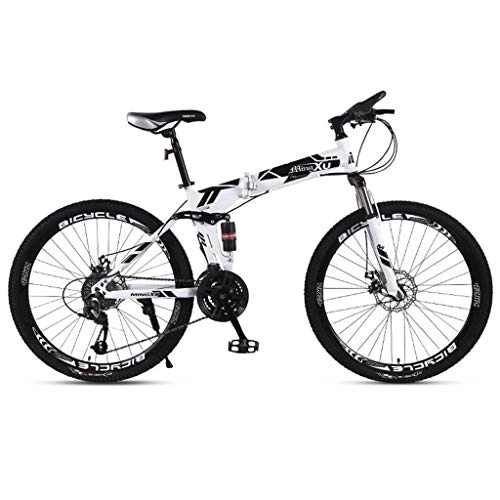 Vélos de montagne pliant : Dsrgwe VTT, Vélos de Montagne 26inch, Pliable Hardtail Montagne Vélos, Cadre en Acier au Carbone, Double Frein à Disque et Double Suspension (Color : White, Size : 27 Speed)