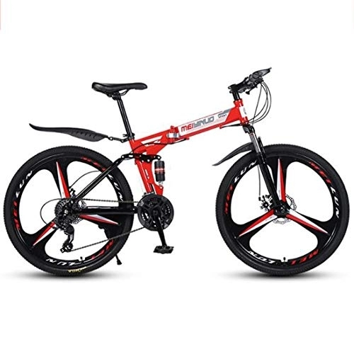 Vélos de montagne pliant : Dsrgwe VTT, Vélos de Montagne, Pliable Hardtail Vélos, Cadre en Acier au Carbone, Double Frein à Disque et Double Suspension (Color : Red, Size : 21 Speed)