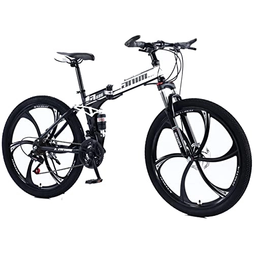 Vélos de montagne pliant : EASSEN VTT pliable de 66 cm avec cadre en acier à haute teneur en carbone, 21 vitesses, 6 rayons de roues de 24 / 26", vélo tout-terrain pour homme et femme, noir et blanc, 27