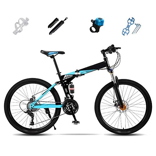 Vélos de montagne pliant : Folding Mountain Bike, 27 Pleine Vitesse Suspension vélo, 24 Pouces, 26 Pouces, Hors Route VTT vélo, Unisexe vélo Pliable de Banlieue, Double Disque de Frein (Color : Blue, Size : 24'')