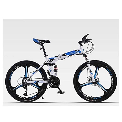 Vélos de montagne pliant : GUONING-L Vélo Sports de Plein air 26" Folding Mountain Bike 27 à Deux Vitesses Suspension vélo Double Disque de Frein vélo vélos (Color : Blue)
