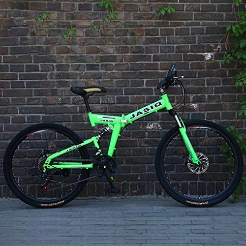 Vélos de montagne pliant : GXQZCL-1 VTT, vlo Tout Terrain, 26inch VTT, vlo Pliant Semi-Rigide, Cadre en Acier au Carbone, Suspension complte et Double Disque de Frein, 21 Vitesses MTB Bike (Color : Green)