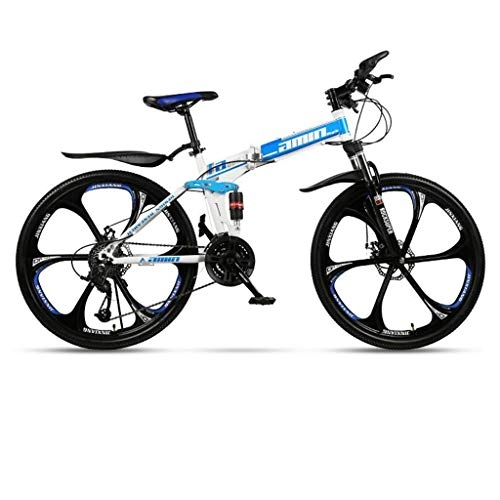 Vélos de montagne pliant : GXQZCL-1 VTT, vlo Tout Terrain, Pliable VTT, Vlos hardtails, Double Frein Disque et Suspension Double, Cadre en Acier au Carbone MTB Bike (Color : Blue, Size : 27-Speed)
