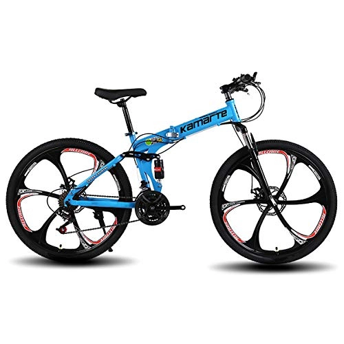 Vélos de montagne pliant : HALASHAO VTT, Sport Pliant / VTT avec 24 / 26 Pouces Roues 6 Cutter, VTT 21 / 24 / 27 système de Changement, Bleu, 24 inches 21 Speed