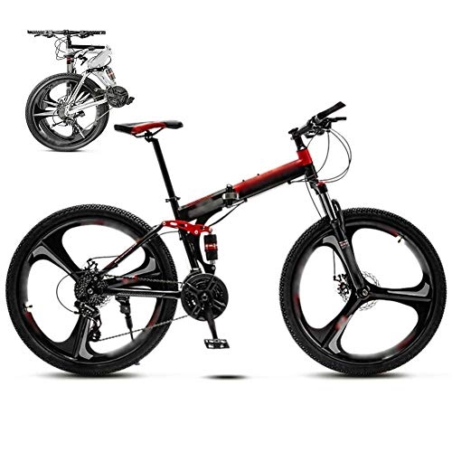 Vélos de montagne pliant : HAOSHUAI Vélo VTT 24-26 pouces, unisexe, pliable, 30 vitesses, vélo tout-terrain à vitesse variable pour homme et femme, double frein à disque / roue / roue de 66 cm