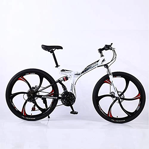 Vélos de montagne pliant : HHRen 21 Vitesses Diamètre de Roue (61 / 66cm) 6 Axe Pliant VTT Étudiant Sports de Plein air Vélo Route Vélo Vélo, Blanc, 61cm