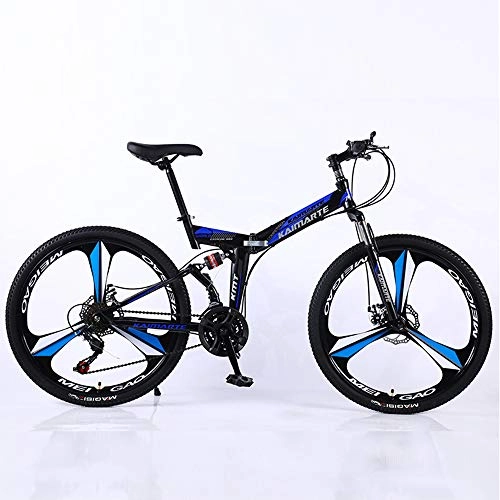 Vélos de montagne pliant : HHRen Folding Mountain Bike 21 à Vitesse Variable City Comfort Diamètre de Roue (60 cm / 65cm) Double Shock Absorber Frein à Disque intégré Adulte Roue de Bicyclette, Bleu, 65cm