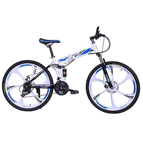 Vélos de montagne pliant : Hmcozy Pliant VTT pour Adultes, Queue Douce Vélo de Montagne, Double Frein à Disque et Suspension Avant Fourche, 26inch Roues, Bleu