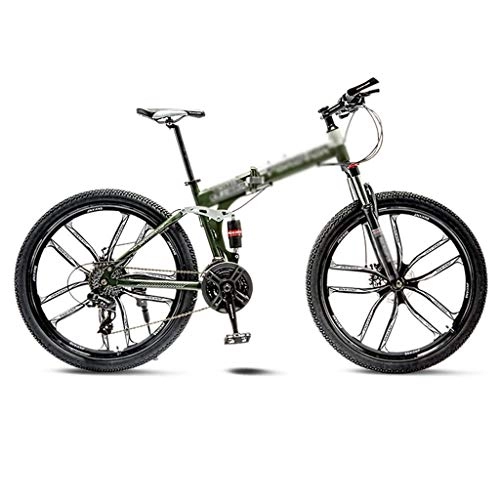 Vélos de montagne pliant : Hong Yi Fei-shop Vélos pliants Green Mountain Bike Vélo 10 Roues Spoke Pliant 24 / 26 Pouces Double Freins à Disque (21 / 24 / 27 / 30 Vitesse) Vélo Pliant Adulte (Color : 21 Speed, Taille : 24inch)