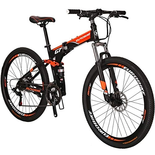 Vélos de montagne pliant : JMC Vélo de montagne pliable G7 27, 5 pouces 21 vitesses Double frein à disque Vélo adulte pliable pour homme / femme (Orange)