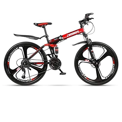 Vélos de montagne pliant : Kays VTT Vélo de Montagne VTT, 26 Pouces Pliant Vélos Dur-Queue, Full Suspension Et Double Disque De Frein, Cadre en Acier Au Carbone (Color : Red, Size : 21-Speed)