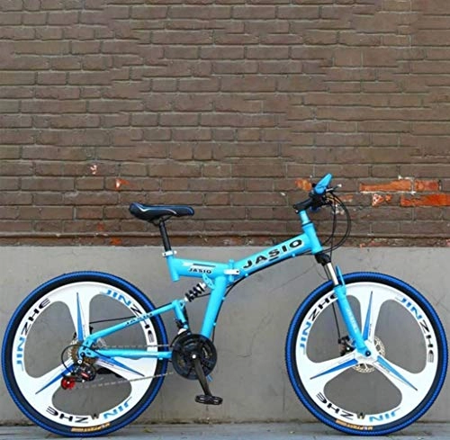 Vélos de montagne pliant : LFSTY Pliable Adulte Queue Souple VTT, étudiant City Road Vélo de Course, vélos Adolescente Double Frein à Disque, 24 Pouces en Alliage de magnésium Roues intégré, Blue, 27 Speed