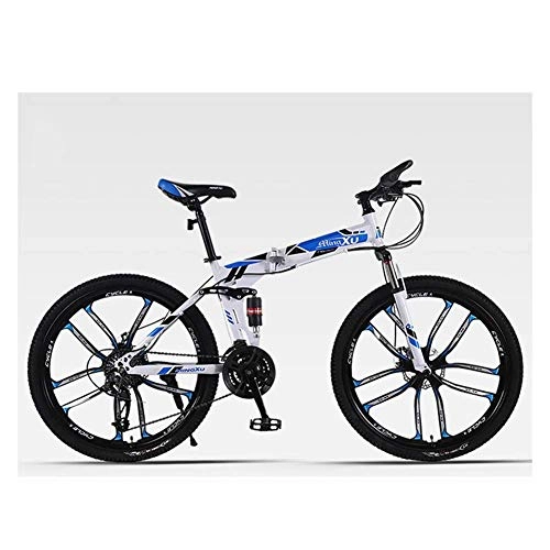 Vélos de montagne pliant : LHQ-HQ Sports de Plein air 26 Pouces VTT 10 Roues 21 Spoke Speed ​​Shift Gauche 3 Droite 7 HighCarbon Cadre Acier VTT Vélo de Montagne Sports de Plein air Mountain Bike (Color : Blue)