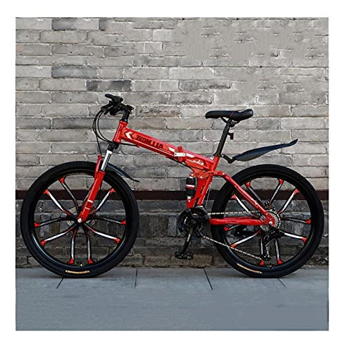 Vélos de montagne pliant : LHQ-HQ Vélo Adulte De Montagne Pliant 26"Roue VTT Vélo Double Frein À Disque 30 Vitesses De Chargement 160 Kg Double Suspension, B