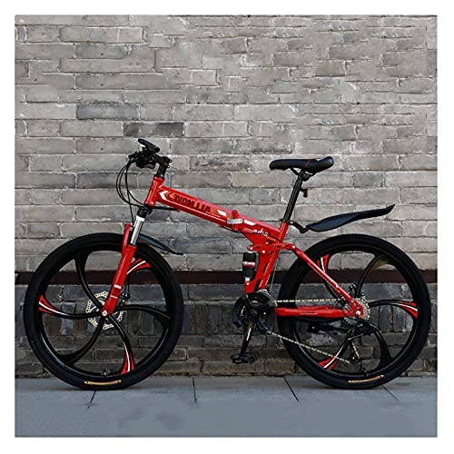 Vélos de montagne pliant : LHQ-HQ Vélo De Montagne Pliant pour Adulte 21 Vitesses VTT Double Frein À Disque Vélo 26"Roue Double Suspension Chargement 160 Kg, C