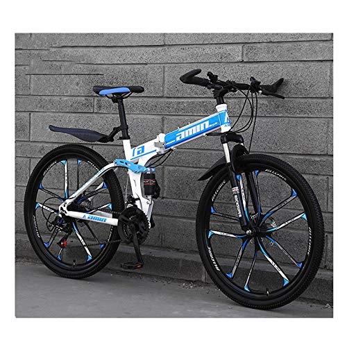 Vélos de montagne pliant : LHQ-HQ Vélo de Montagne pour Hommes et Femmes 26 Pouces 27 Vitesses dix Couteaux Roues intégrées vélos vélo Pliant en Acier à Haute teneur en Carbone, Bleu