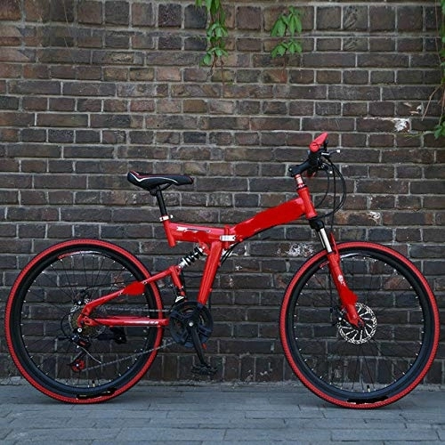 Vélos de montagne pliant : Liutao Vélo de montagne pliable 26 pouces 21 vitesses Double frein à disque Vélo de montagne pliable Convient aux adultes 61 cm F Rouge et Noir