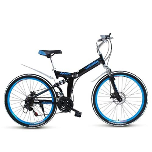 Vélos de montagne pliant : LQ&XL Pliable Velo VTT Aluminium Homme, vélo Léger Femme Ville Bicyclette Adulte Réglables Cadre en Acier Guidon Et Selle Comfort, léger, capacité De 165kg / Black Blue / 27 Speed
