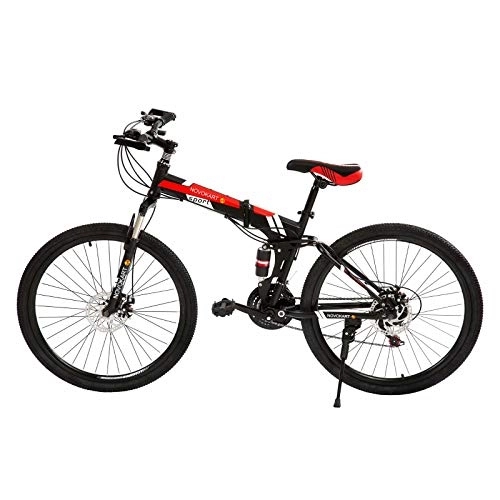 Vélos de montagne pliant : Novokart Vélo Pliable, Unisexe, pour Adulte, Noir et Rouge, 21 Stage Shift