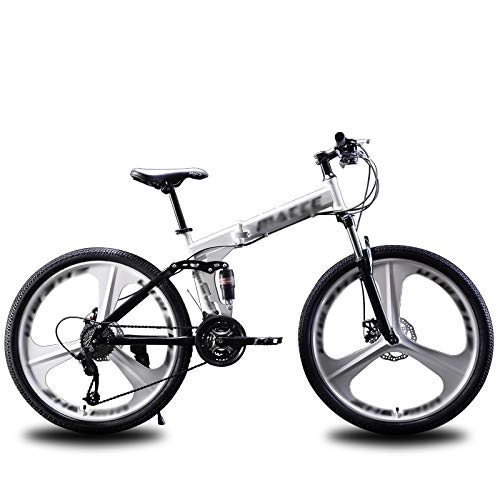 Vélos de montagne pliant : NXX Mountain Bike Shock Absorption Pliable VTT 24 Pouces, VTT Vélo avec 3 Roues Cutter, Blanc, 24 Speed