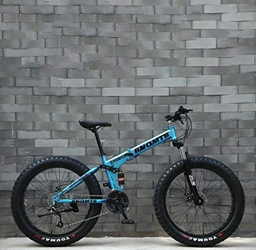 Vélos de montagne pliant : Panier sale Vlo de Montagne BMX Fat Tire Adulte VTT, Double Disque de Frein Bikes / Cruiser, Plage de motoneige vlo, 24 Pouces en Alliage d'aluminium (Color : Blue, Size : 7 Speed)