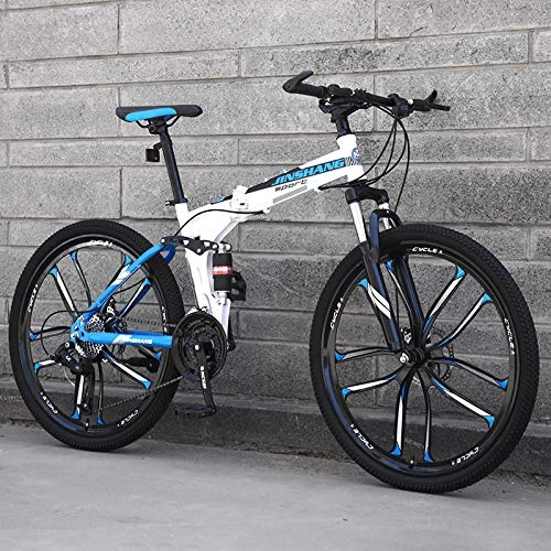 Vélos de montagne pliant : PengYuCheng Mountain Bike, City Bike, Men and Women Bicycle, 21-Speed Steel Frame 27.5-inch 3-Spoke Wheel, Double Suspension Folding Bike q3