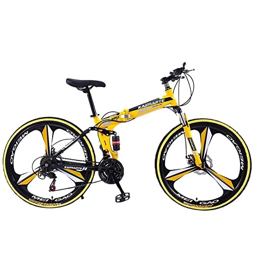 Vélos de montagne pliant : QCLU 26 Pouces VTT, en Acier au Carbone 21 Vitesses Vélo Suspension Avant MTB Couleur Roues Équipement Shift, Fourche à Suspension, garçons vélo et vélo Hommes (Color : Yellow)