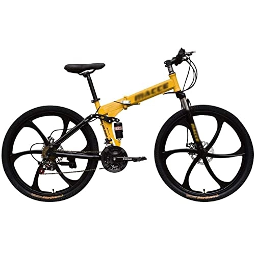Vélos de montagne pliant : QCLU Pliable Sport VTT 26 Pouces Vélos pliants Vélos de Course à Vitesse Variable Double Frein à Disque Adulte vélo 21 Vitesses (Color : Yellow, Taille : 6-Spoke)