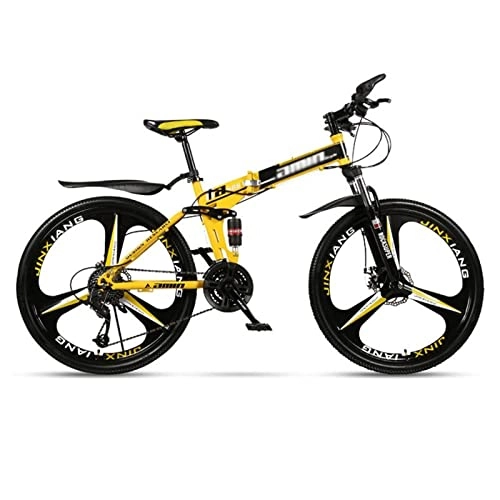 Vélos de montagne pliant : QCLU Vélo de vélo de Montagne Pliable Fitness en Plein air Vélo à vélo de Loisirs 24 / 26 Pouces 3 Coupe-Cutter, for Homme Femmes Filles garçons (Color : Yellow-A, Taille : 24 inch- 21 Speed)