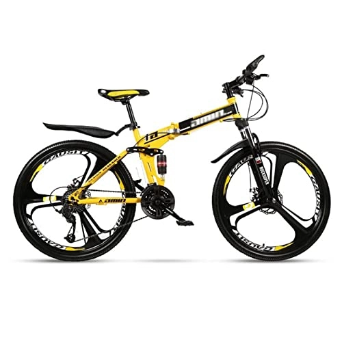 Vélos de montagne pliant : QCLU Vélo de vélo de Montagne Pliable Fitness en Plein air Vélo à vélo de Loisirs 24 / 26 Pouces 3 Coupe-Cutter, for Homme Femmes Filles garçons (Color : Yellow-B, Taille : 24 inch- 27 Speed)