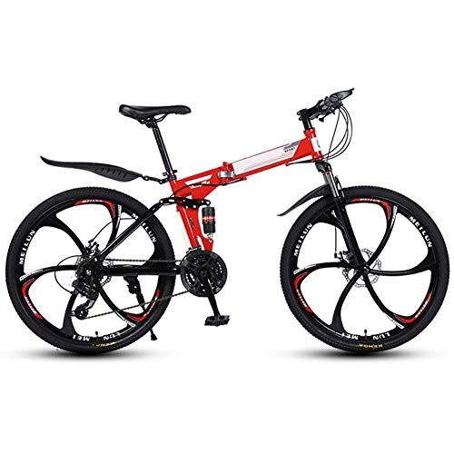 Vélos de montagne pliant : QGL-HQ Sports de Plein air Pliable VTT 21 Vitesses Vélo Pleine Suspension Pliable Haut Carbone Frame en Acier 26" Double Disque de Frein Sports de Plein air Mountain Bike (Color : Red)