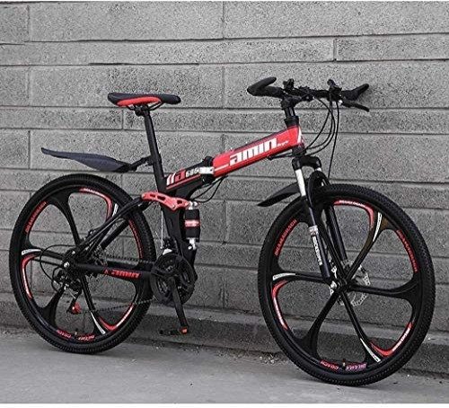 Vélos de montagne pliant : Red Mountain Bike 26inch 27 vitesses Vélos pliants, Full Suspension anti-glissement de vélos, cadre aluminium léger, fourche à suspension,