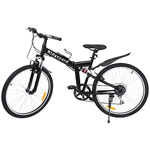 Vélos de montagne pliant : Ridgeyard 26" 7 Vitesses Folding Bike Pliable vlos Vlo de Montagne Shimano (Noir)