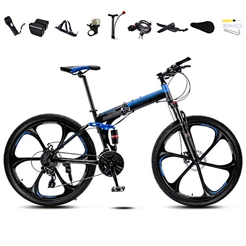 Vélos de montagne pliant : ROYWY Pliable Bicyclette pour Adulte, 24 Pouces 26 Pouces, Vélo de Montagne, Pliant VTT Vélos, Freins a Disque, 30 Vitesses Poignees Tournantes / Blue / 24'' / B Wheel