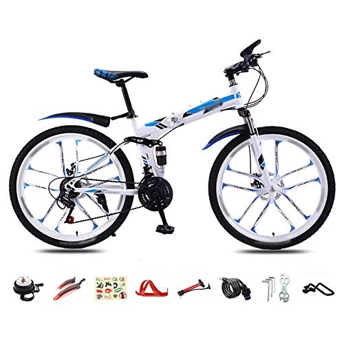 Vélos de montagne pliant : ROYWY VTT 30-Vitesses - 26'' Pliable Bicyclette pour Adulte - Pliant Vélo de Montagne - Double Freins a DisqueFreins - Bike pour Homme et Femme / Blue / B Wheel