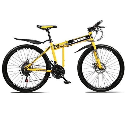 Vélos de montagne pliant : RPOLY 27 Vitesses Pliant Vélo de Montagne, Double Frein à Disque, Adulte Pliable vélos, Variable Hors Route Vitesse vélo pour Hommes Femmes vélo, Yellow_26 inch
