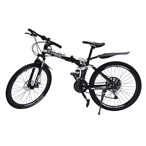 Vélos de montagne pliant : Sabuidds Vélo De Montagne Pliable De 26 Pouces, avec Suspension Complète, Dérailleur À 21 Vitesses, Vélo pour Homme, Fully MTB pour Garçons, Filles, Hommes Et Femmes, Noir Et Blanc