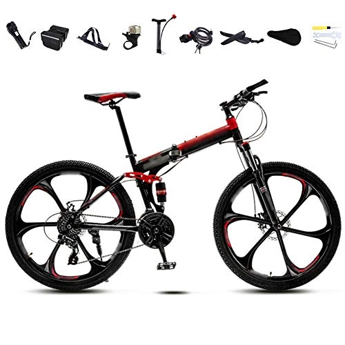 Vélos de montagne pliant : SHIN Pliable Bicyclette pour Adulte, 24 Pouces 26 Pouces, Vélo de Montagne, Pliant VTT Vélos, Freins a Disque, 30 Vitesses Poignees Tournantes / Red / 26'' / B Wheel