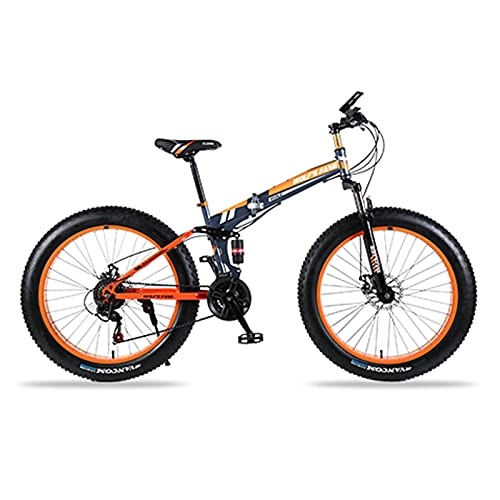 Vélos de montagne pliant : Story Vélo Gras vélo 7 / 21 / 24 Vélos de vélo Vélos de Neige Alliage d'aluminium Pliant VTT Vélo de Montagne Fat Neige Vélos Double Disque BR (Color : Gray Orange, Size : 21speed)