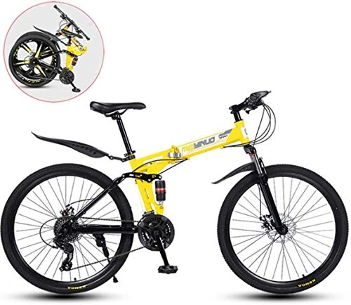 Vélos de montagne pliant : Suspension de plafond pour adultes, BMX, VTT, vélo pliable, 66 cm, acier au carbone, double choc, vitesse variable, roues à 30 rayons, jaune, 26 in (21 speed)