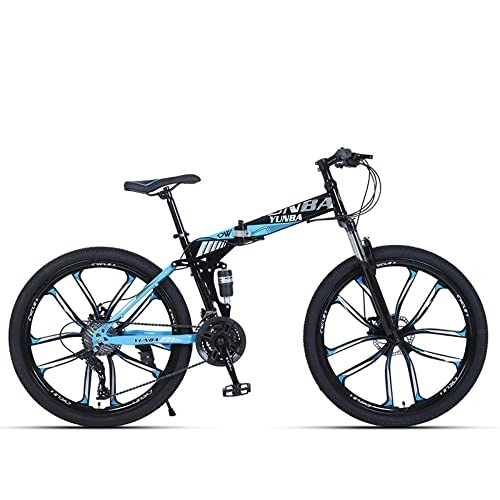 Vélos de montagne pliant : TAURU Vélo de montagne pliable de 61 cm pour homme et femme, double frein en V, cadre rigide (27 vitesses, bleu)