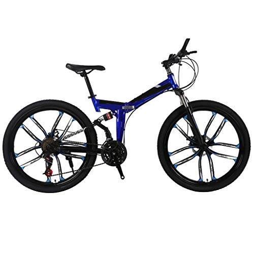 Vélos de montagne pliant : TropBox Vélo VTT à double amortisseur pour homme, 26 ", 21 vitesses, bleu / rouge M bleu